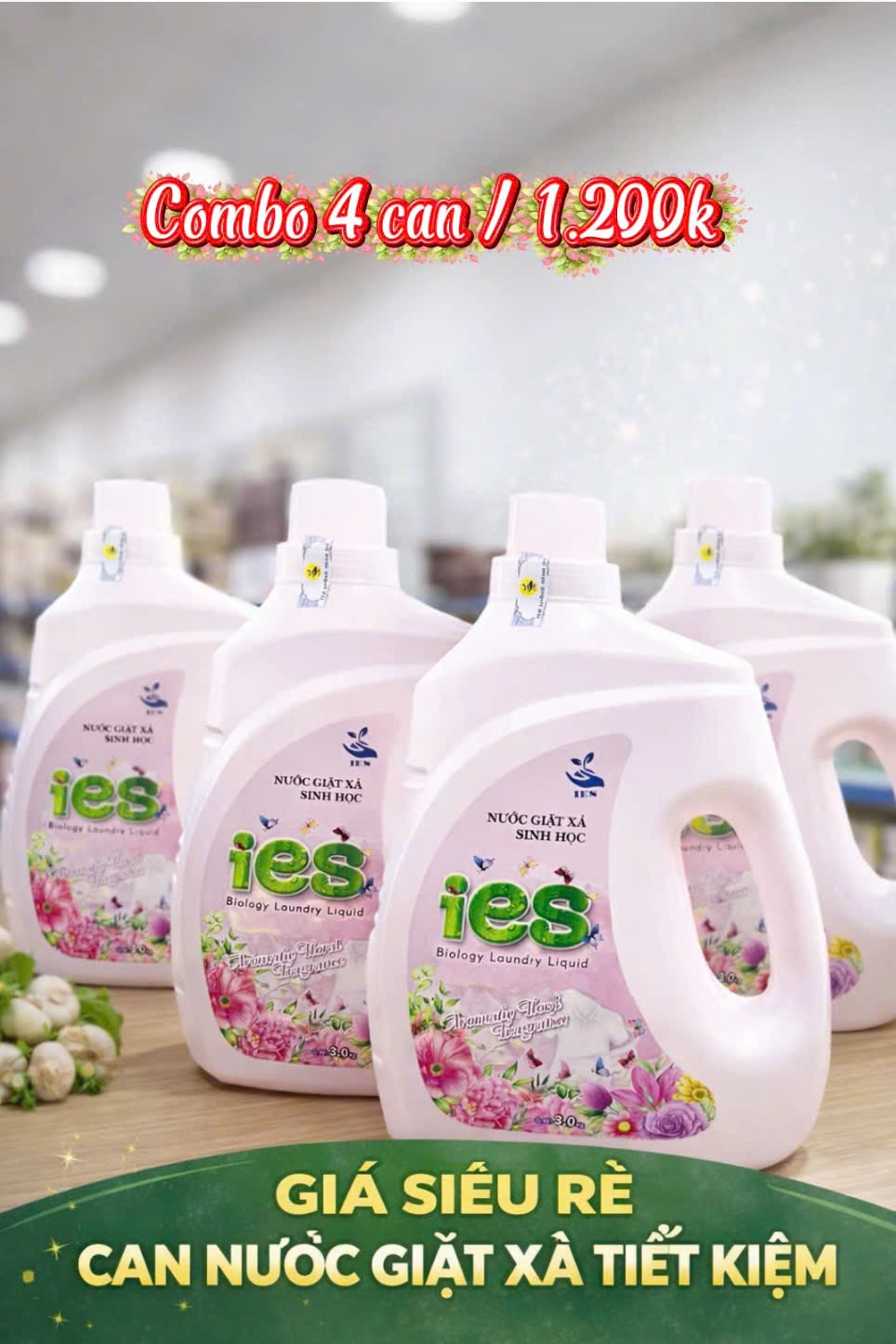 Combo Nước Giặt Xả Sinh Học IES - 4 Can