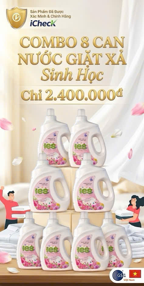 Combo Nước Giặt Xả Sinh Học IES - 8 Can